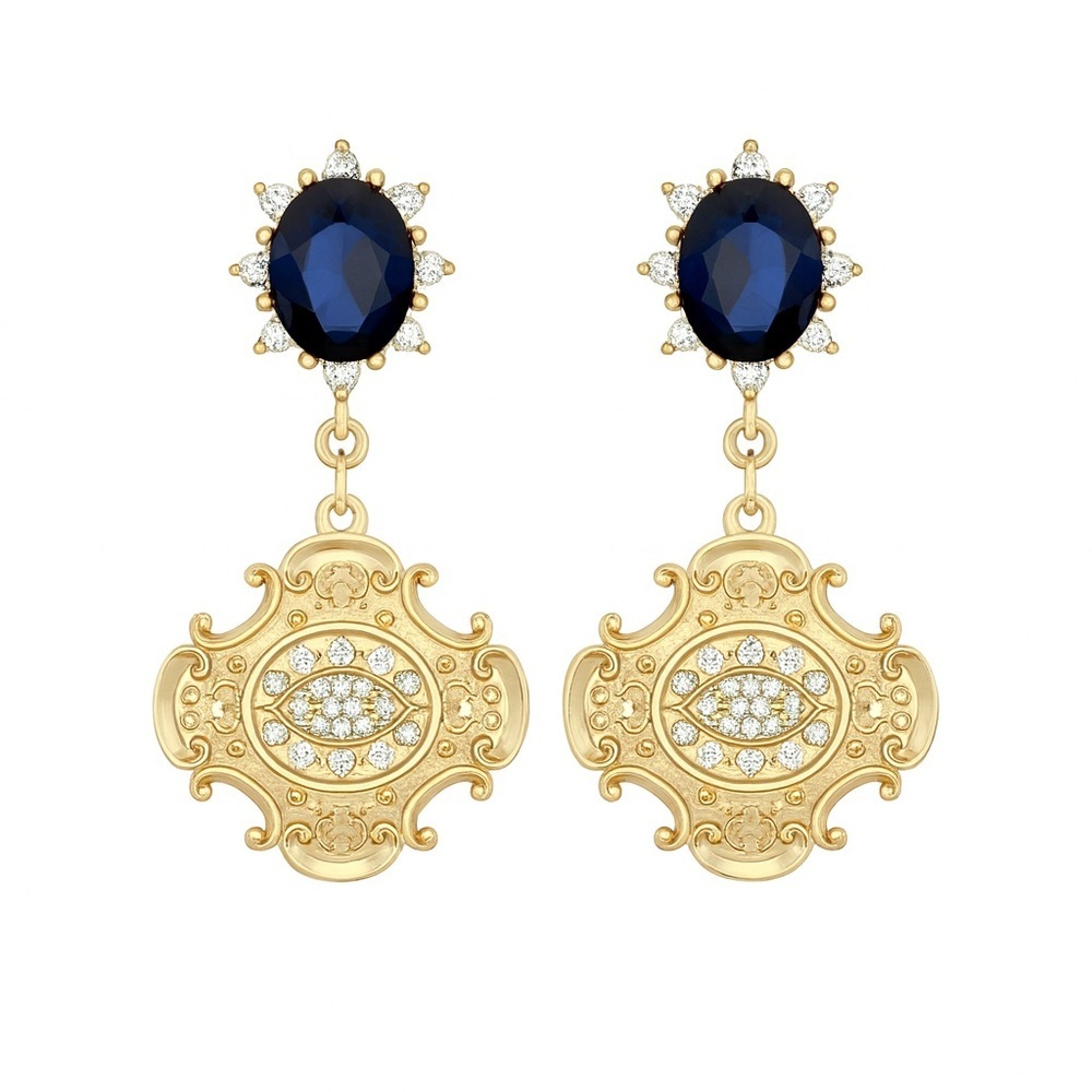 ⚜️ Elegant Gold and Blue Drop Earrings